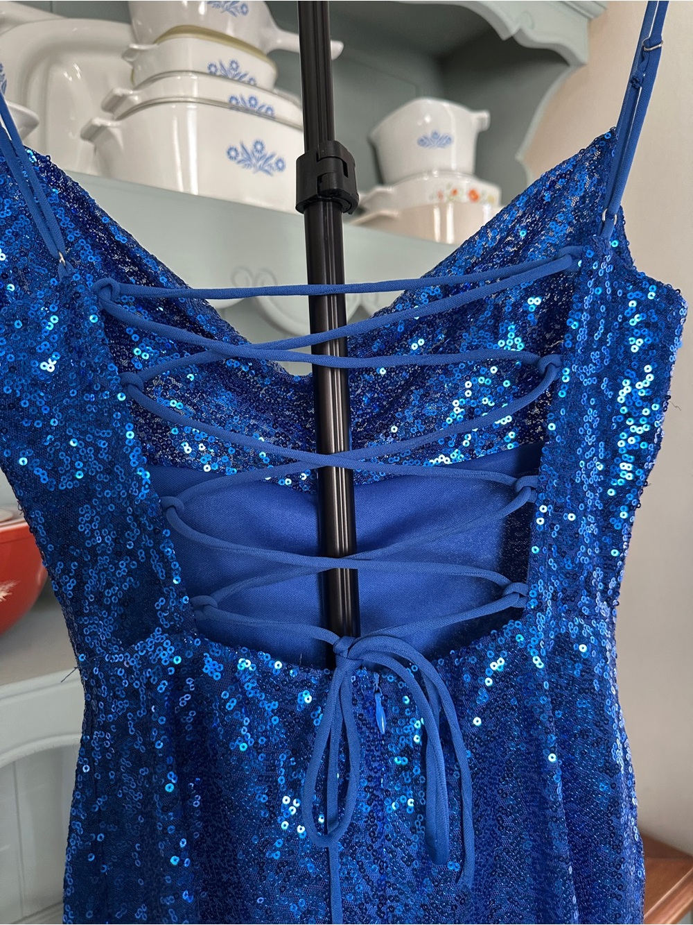 Lucy in the Sky Royal Blue Sequin Ruffle Bottom Mini Slip Dress - Picture 5 of 11